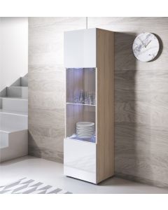 Vitrinenschrank Modell Luke V6 mit Standardfüße (40x167cm) - Sonoma und Weiß