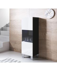 Vitrinenschrank Modell Luke V3 mit Aluminiumfüße (40x138cm) - Schwarz und Weiß