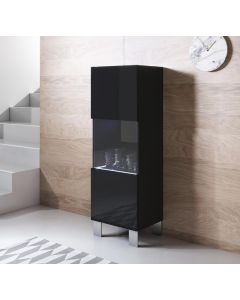 Vitrinenschrank Modell Luke V3 mit Aluminiumfüße (40x138cm) - Schwarz