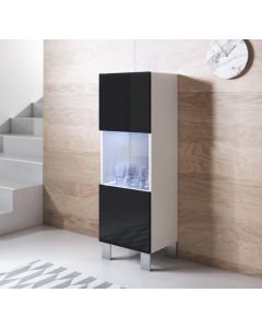 Vitrinenschrank Modell Luke V3 mit Aluminiumfüße (40x138cm) - Weiß und Schwarz