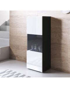 Vitrinenschrank Modell Luke V3 mit Standardfüße (40x128cm) - Schwarz und Weiß