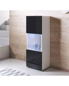 Vitrinenschrank Modell Luke V3 mit Standardfüße (40x128cm) - Weiß und Schwarz