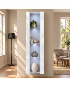 Vitrinenschrank Weiß mit LED-Beleuchtung 40x170cm Modell Nora V5