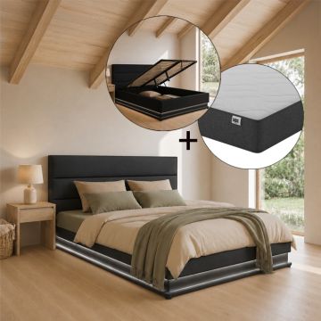 Doppelbett Nitas mit Matratze - 150 x 190 cm - Schwarz