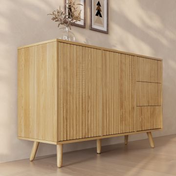 Gerilltes Sideboard Renzo L mit 2 Tür und Schubladen - Eiche Alba