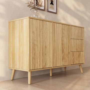 Gerilltes Sideboard Renzo L mit 2 Tür und Schubladen - Eiche Alba