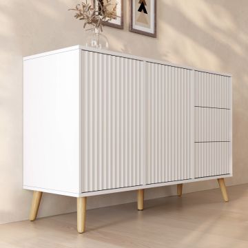 Gerilltes Sideboard Renzo L mit 2 Tür und Schubladen - Weiß