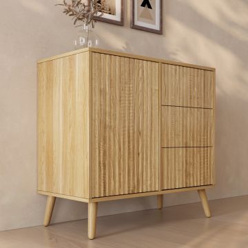 Gerilltes Sideboard Renzo M mit 1 Tür und Schubladen - Eiche Alba