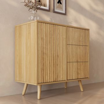 Gerilltes Sideboard Renzo M mit 1 Tür und Schubladen - Eiche Alba