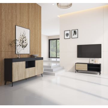 Möbelset KAI Sideboard und TV Lowboard schwarz und sonoma matt