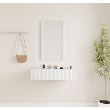 Flurmöbel Weiß geriffelt mit Spiegel und Schublade Amira 