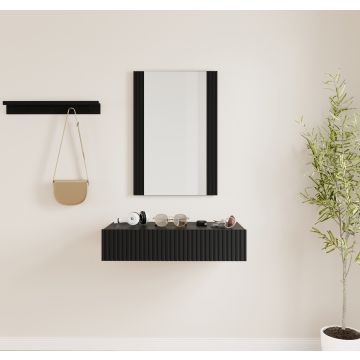 Flurmöbel Schwarz geriffelt mit Spiegel und Schublade Amira 