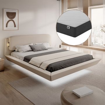 Schwebendes Doppelbett Diana mit Matratze in beige (180x200 cm)