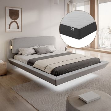 Schwebendes Doppelbett Diana mit Matratze in Grau (180x200cm)