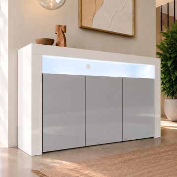 Sideboard Modell Aker - Weiß und Grau glänzend