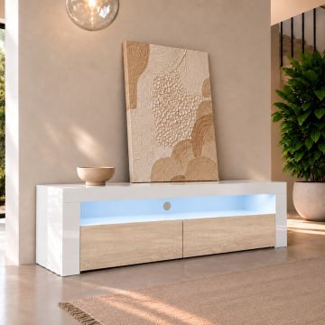 TV-Lowboard Aker (140x50,5cm) - Weiß und Sonoma