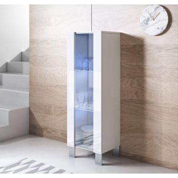 Vitrinenschrank Modell Luke V2 mit Aluminiumfüße (40x138cm) - Weiß