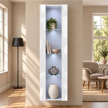 Vitrinenschrank Weiß mit LED-Beleuchtung 40x170cm Modell Nora V5