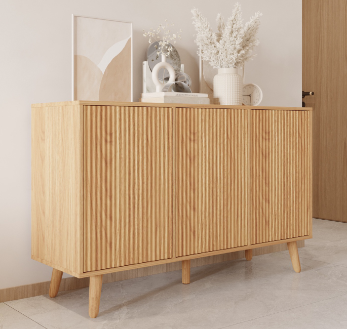 Sideboard Farbe Eiche Alba 120 cm mit geriffelten Türen Renzo