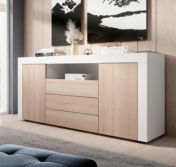 Sideboard Modell Yukon Weiß und Sonoma plus