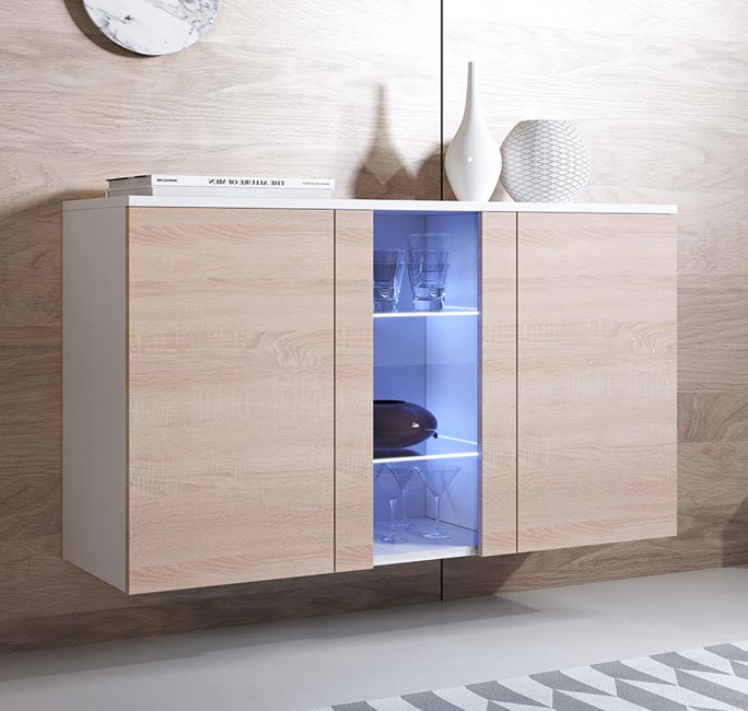 Sideboard Modell Luke A1 (120x70cm) - Weiß und Sonoma