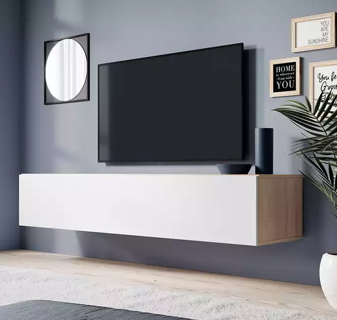TV-Lowboard Modell Eliot (160x30cm) - sonoma und matt Weiß